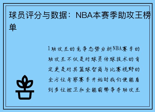 球员评分与数据：NBA本赛季助攻王榜单